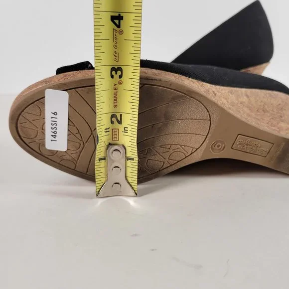 DexFlex Comfort Black Canvas Cork Wedge Peep Heels Shoes Women Size 6 - Picture 5 of 11